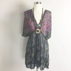 Bisou Bisou Bathing Suit/Beach Coverup Size Large L Black, Purple, Green